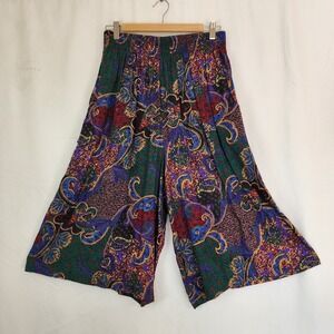 Vintage Cropped Paisley Pants 90s Baggy Culotte Capri Boho Cottage Womens 14/M
